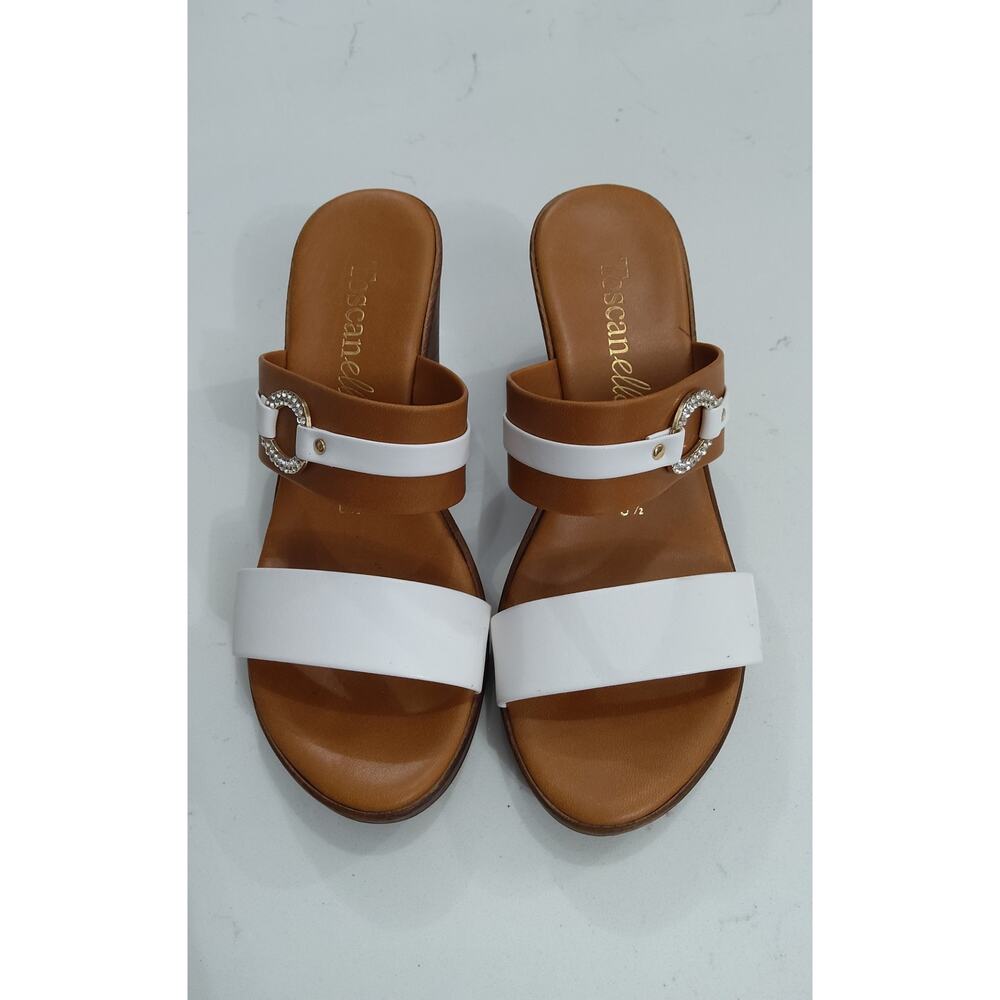 Toscanella Made In Italy wedge sandalssize 6.5 white straps rhinestone buckle  - Picture 2 of 6